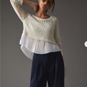 Anthropologie Maeve Layered Pleated Sweater in Ivory size Large NWoT